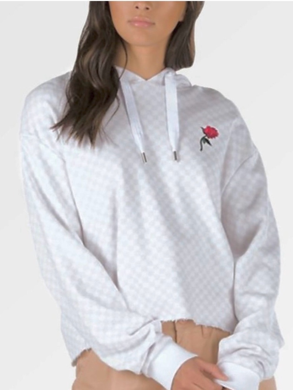 VANS x Leila Hurst Tan White Checkered Cropped Hoodie - Picture 12 of 12